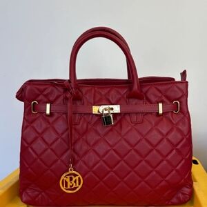 Badgley Mischka Red Quilted Satchel